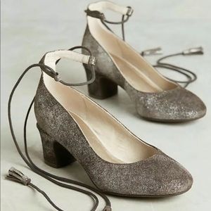 Anthropologie pachuca pumps lace up pewter suede
